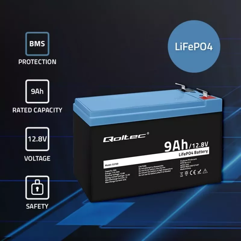 Batteria LiFePO4 Lithium Iron Phosphate 12.8V 9Ah 115.2Wh