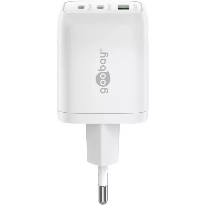 Caricabatterie rapido USB-C Nano, PD, GaN, 65 Watt (bianco, 1x USB-A, 2x USB-C PD, Charge 3.0)