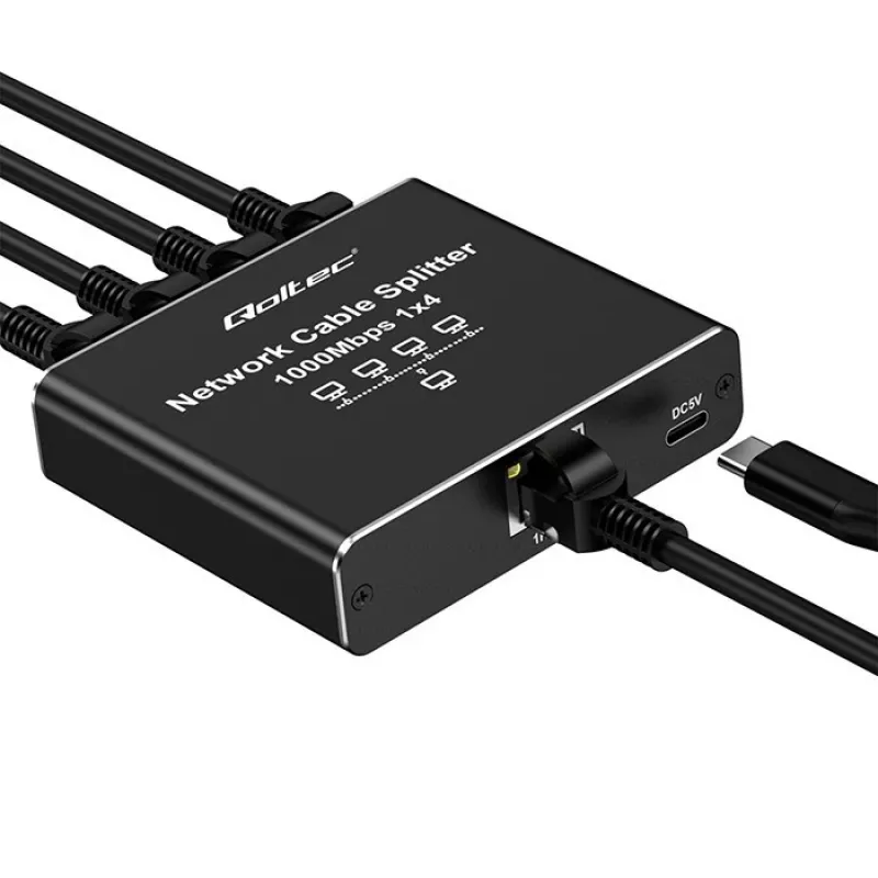 Mini switch Ethernet QOLTEC 52293 1x4 RJ45, splitter di rete unmanaged 1-in 4-out