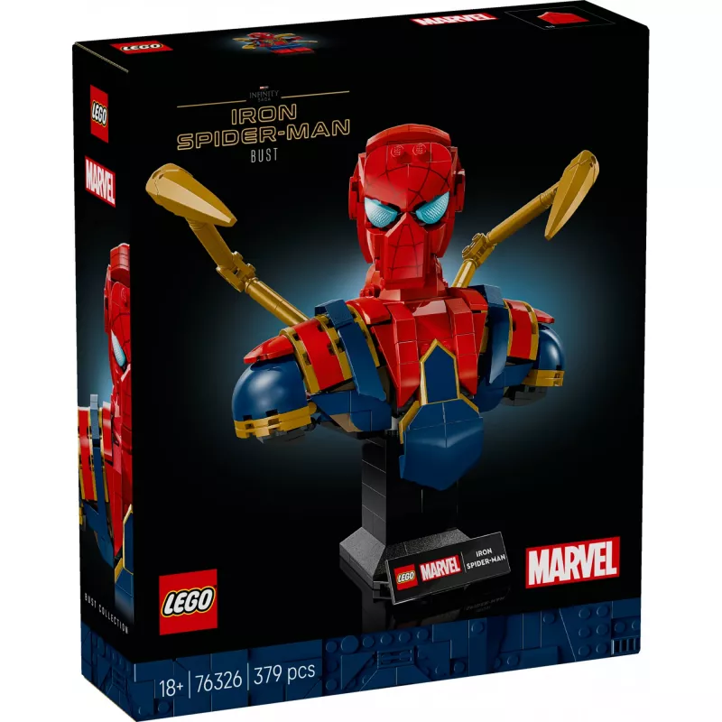 Busto da collezione LEGO Marvel Iron Spider-Man 76326, 379 pezzi, modello da esposizione 18+, 170×200×110 mm