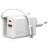 4smarts 541065 GaN Flex Jojo 65W caricabatterie da parete, 2x USB-C PD + USB-A QC 3.0, cavo USB-C retrattile, 100-240V, bianco