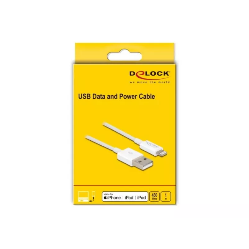 Cavo USB dati e ricarica DeLOCK 83000 per iPhone iPad iPod bianco 1 m