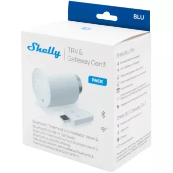 Set valvola termostatica per termosifone Shelly Heating Control BLU TRV + BLU Gateway Gen. 3 — M30×1,5, Wi‑Fi, batterie AA, altezza 78 mm