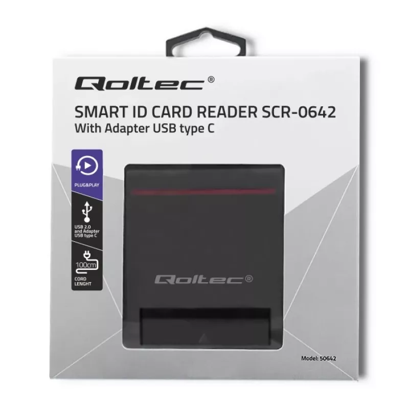 Lettore di carte ID QOLTEC Smart-Chip — USB, nero, 84,5×65×16 mm, 63 g