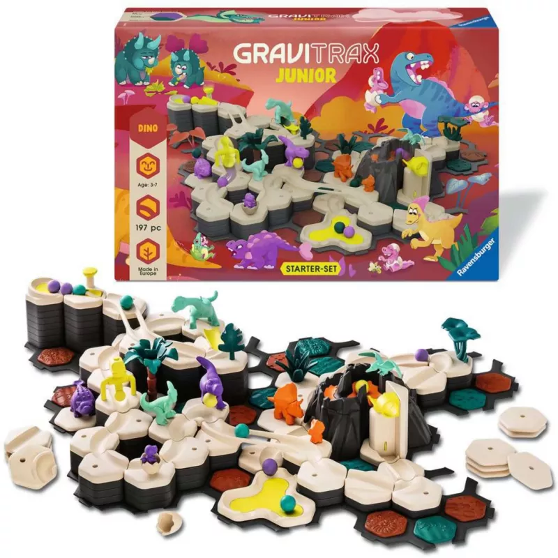 Pista di biglie Ravensburger GraviTrax Junior Starterset XXL Dino, costruzione percorso per bambini