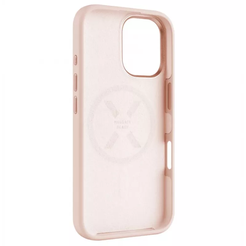 Cover posteriore FIXED per Apple iPhone 16 Liquid Silicone rosa con custodia protettiva sottile MagFlow