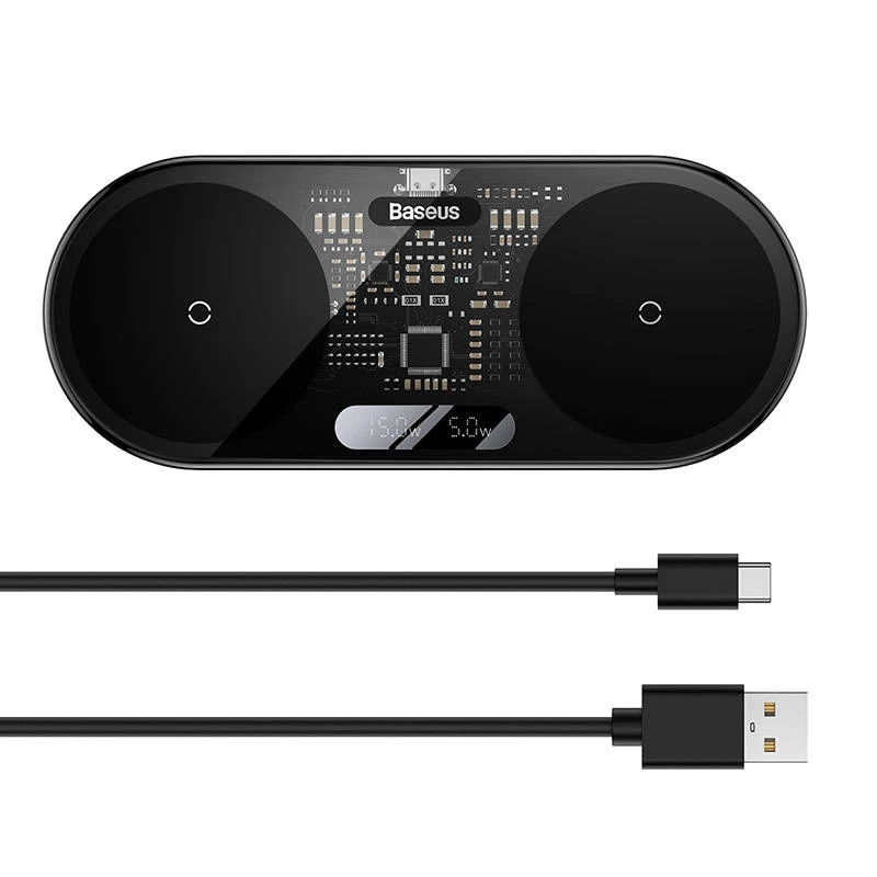 Baseus 2In1 20W Digital Led Display Headphones nero ricarica senza fili