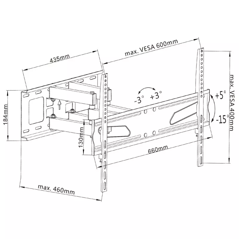 Maclean MC-723 B - supporto a parete per monitor 37-70, 600x400 VESA, per max. 40 kg, nero