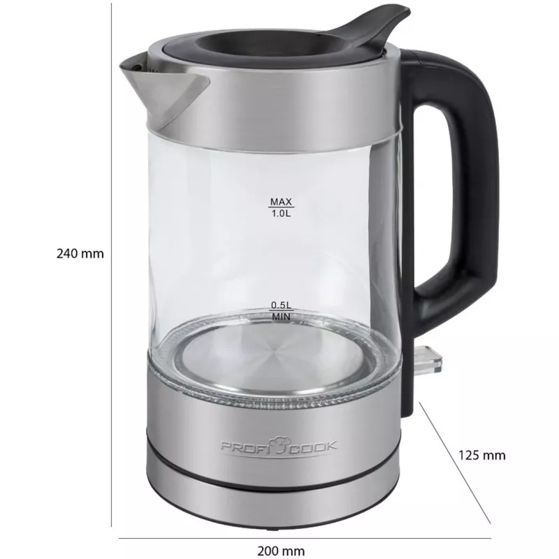 ProfiCook PC-WKS 1229 G bollitore 1 L 1600 W acciaio inox, trasparente