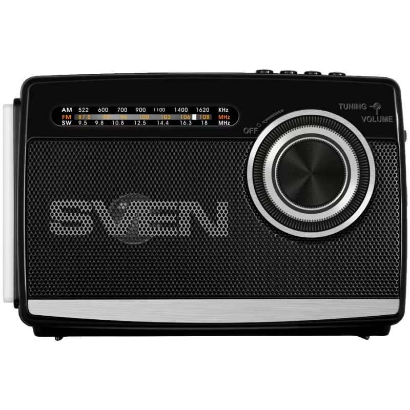 Altoparlante SVEN SRP-155, nero (3W, Bluetooth, FM/AM/SW, USB, microSD, torcia, batteria ricaricabile)