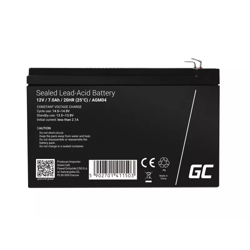 Batteria per UPS Green Cell AGM04 12V 7Ah al piombo-acido sigillata (VRLA), nera, 1 pz