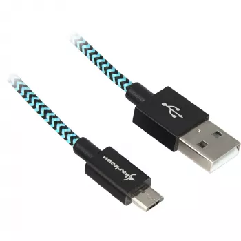 Cavo USB 2.0, connettore maschio USB-A > connettore maschio Micro-USB (nero/azzurro, 1 metro, rivestito)