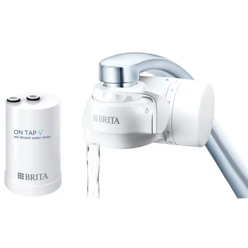 Filtro per rubinetto BRITA ON TAP V CU CE2 (1052067) — 4 stadi, capacità 600 L, 3 modalità, 5 adattatori, bianco
