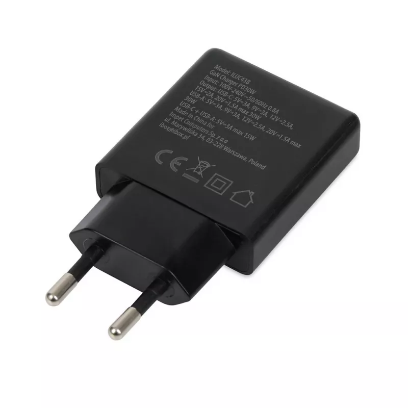 iBOX C-43 Slim GaN PD30W caricatore da parete, nero