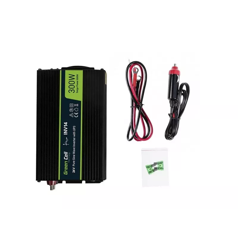 Inverter Green Cell INV14 300W DC 24V a 230V con USB, presa Type-E, raffreddamento attivo