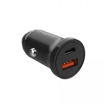 Caricabatterie da auto FIXED FIXCC20N-CU-BK — connettori USB-C e USB-A, potenza in uscita 20 W, adattatore auto compatto