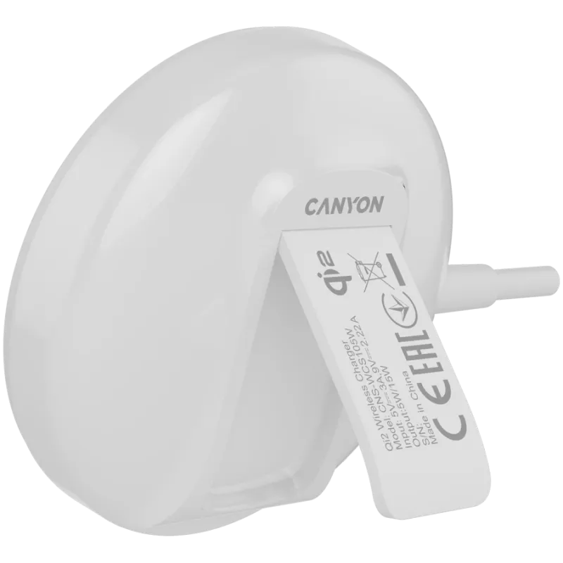 Caricabatterie wireless CANYON WS-105 15W Qi2 bianco – ricarica wireless 15W, compatibile Qi2