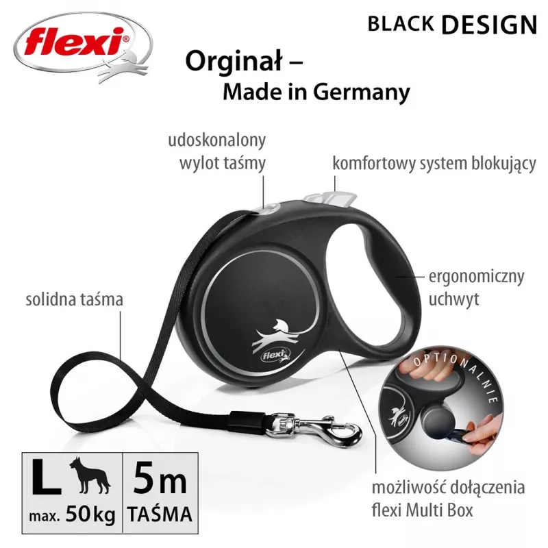 Flexi Black Design L 5 m guinzaglio per cani con meccanismo a rotella