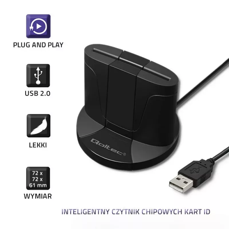 Lettore di smart card Qoltec 50632 USB 2.0 nero cavo 1m