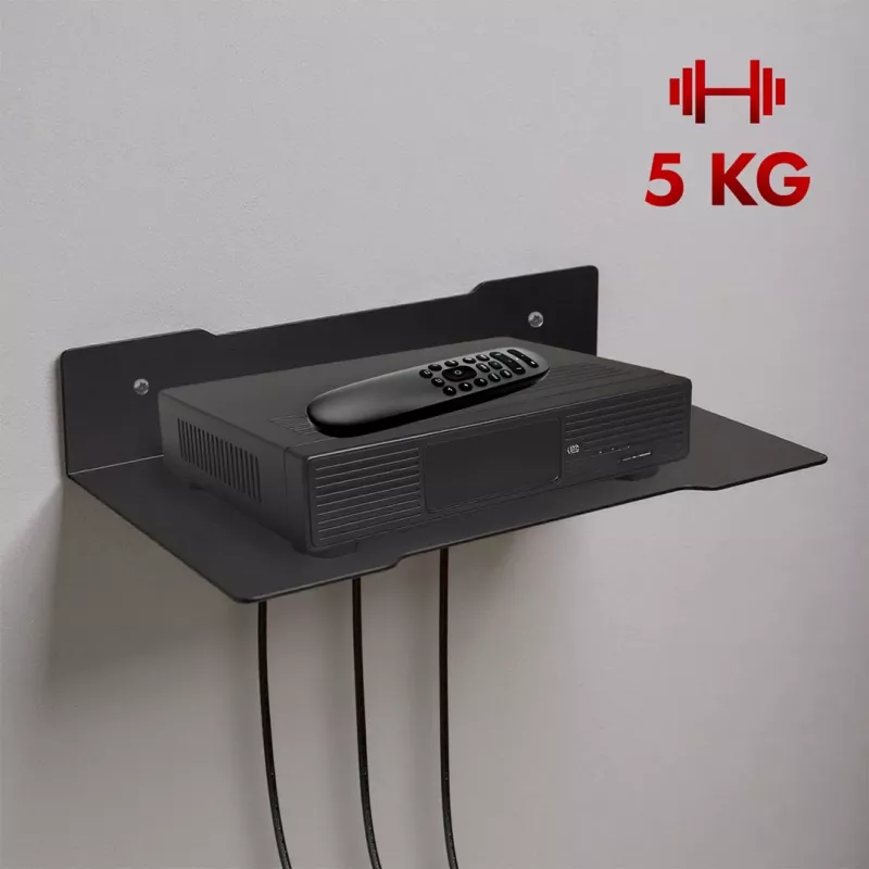 Mensola da parete per decoder MACLEAN MC-122, acciaio, nera, carico max. 5 kg, interasse fori 219 mm
