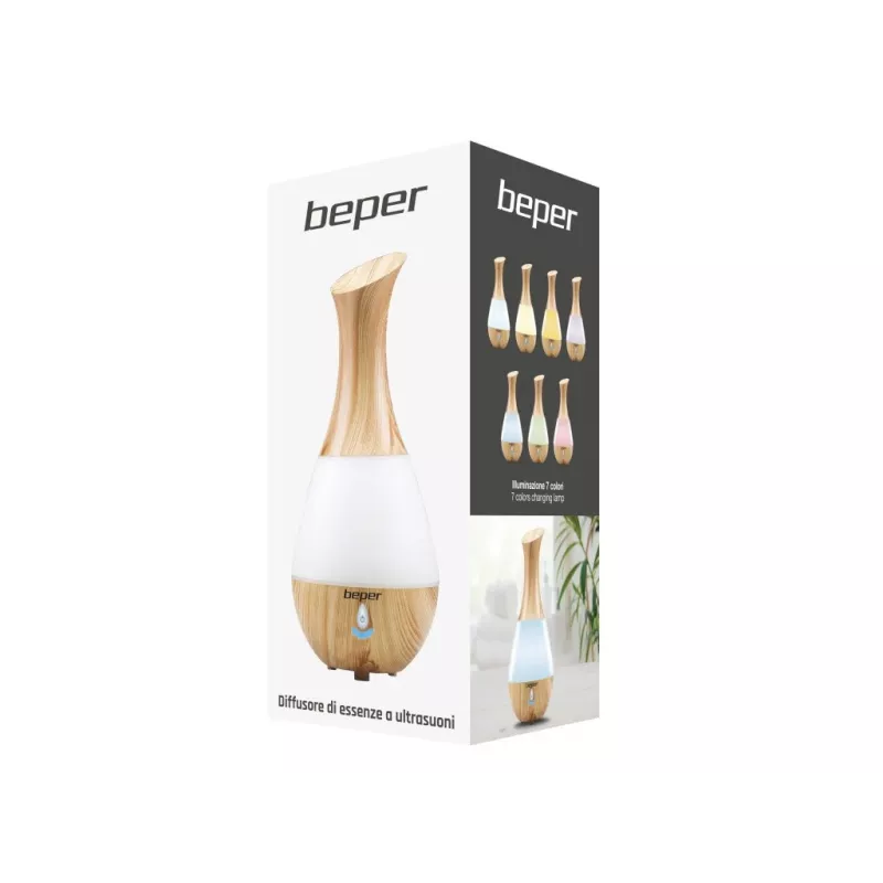 Beper 70.405 diffusore di aromi a ultrasuoni, 235 ml, luce LED a 7 colori, 4 W, spegnimento automatico