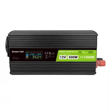 Convertitore di tensione Green Cell PowerInverter LCD 12 V 500W/1000W inverter per auto con display – inverter/adattatore a onda sinusoidale pura auto nero