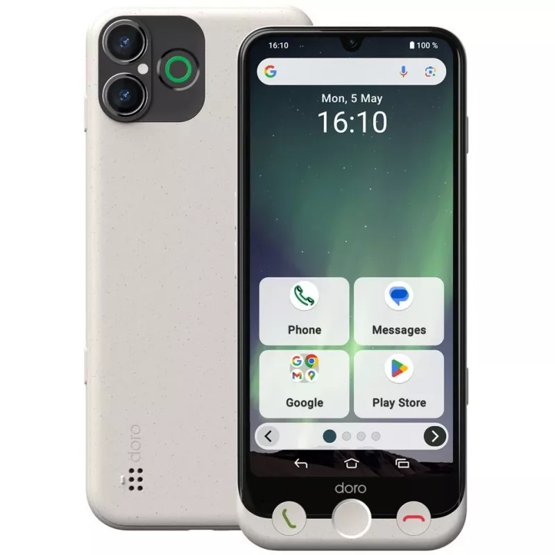 Doro Aurora A30 smartphone per senior con base di ricarica wireless, 6,1 pollici, 128GB, Graphite