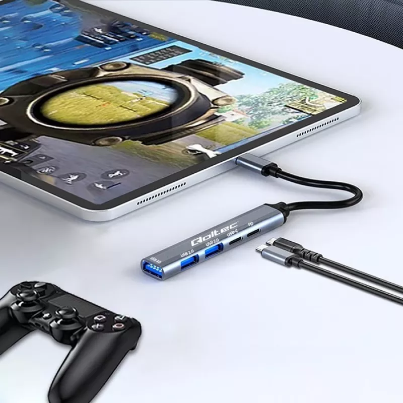 Qoltec 53790 hub adattatore USB-C 3.1 5in1 | USB-C PD | USB-C | 2x USB 2.0 | USB 3.0
