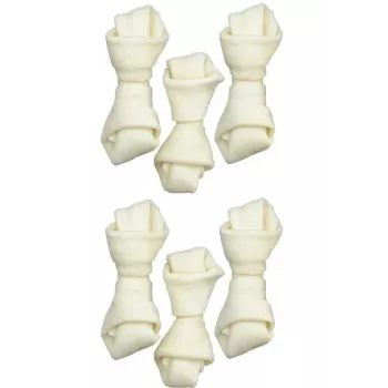Snack da masticare per l'igiene dentale ZOLUX osso bianco annodato 54 g – snack dentale naturale di manzo per cani piccoli adulti 60 mm, confezione da 6