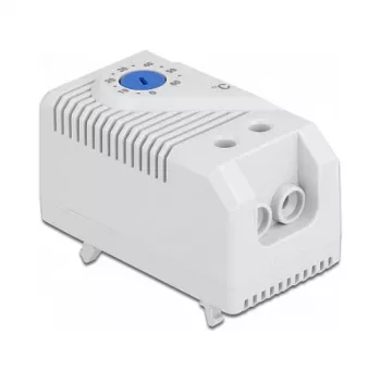 Termostato DELOCK 66823, custodia in plastica IP20, 30 W, 250 V, 10 A, 43×60×33 mm, blu/grigio