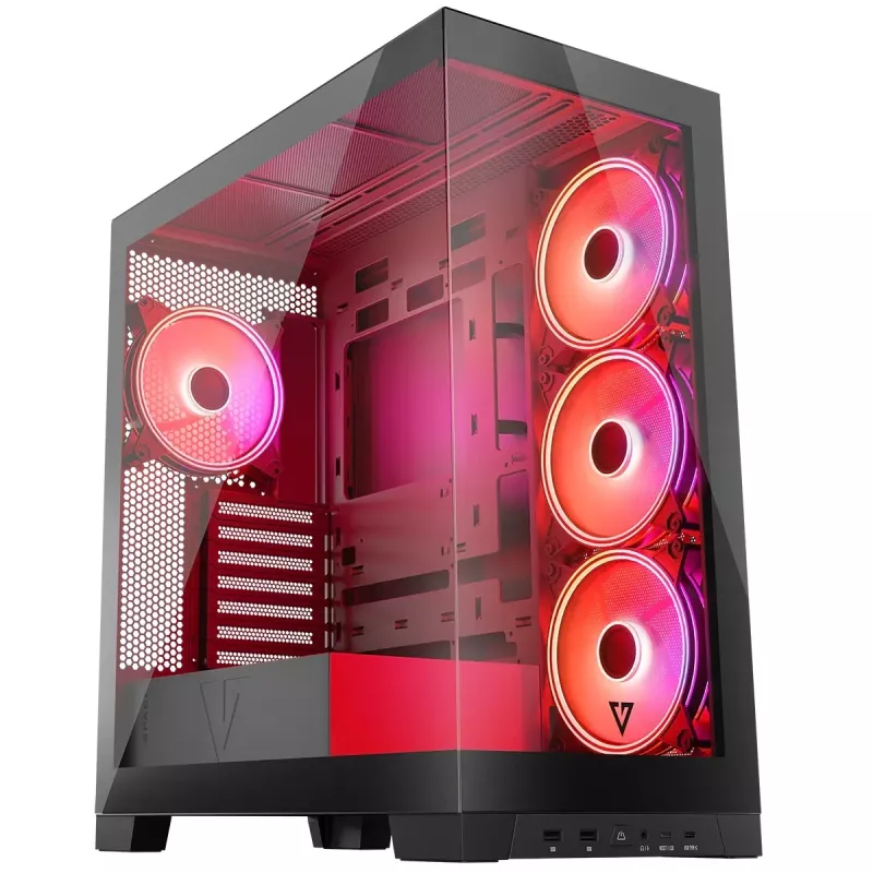 Case per PC MODECOM Volcano SPACE APEX ARGB Midi Tower, vetro temperato, USB-C, supporta ATX/microATX/Mini-ITX, GPU fino a 430 mm, dissipatore CPU fino a 180 mm