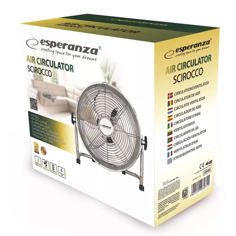 Ventilatore da tavolo ESPERANZA EHF005 Scirocco 12 pollici – 3 velocità, 36 cm di diametro, cromo, 50 W