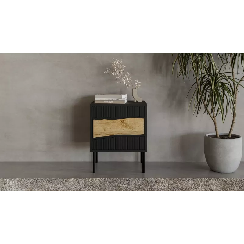 Comodino Cama INSERTO, 2 pz., 50x40x61.5 cm, nero + LED