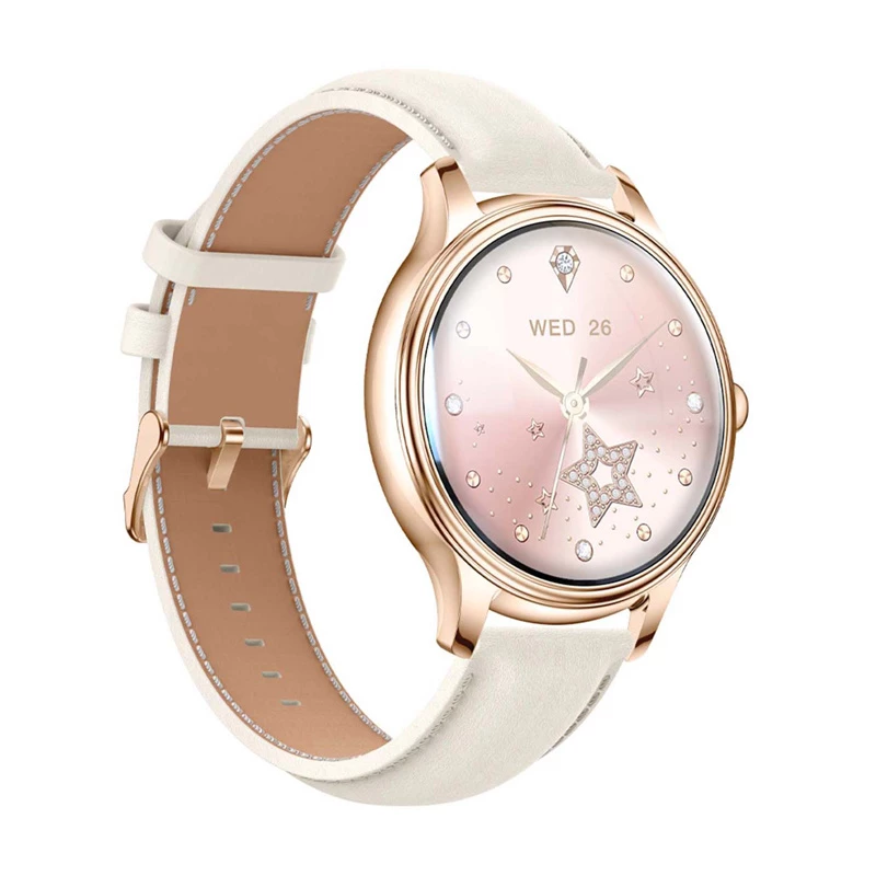 Smartwatch Colmi L28 con cassa dorata e cinturino in pelle dorato