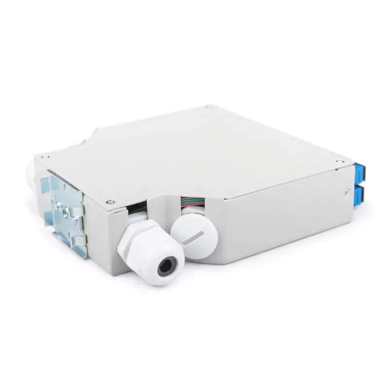 Box per guida DIN in fibra ottica DIGITUS DN-963890, OS2, adattatore SC con pigtail da 2 m, acciaio, blu/grigio