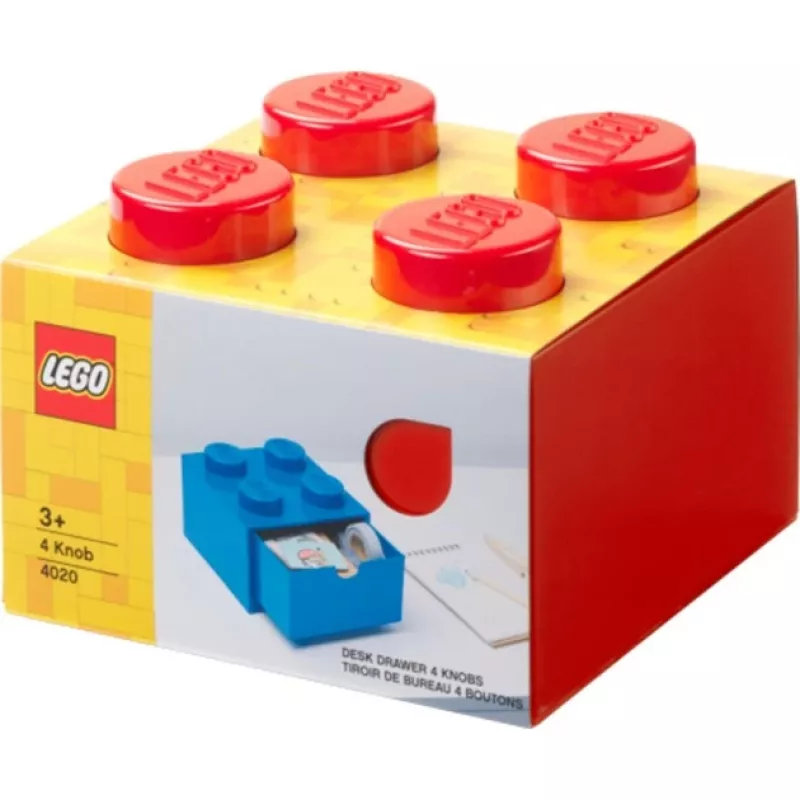 Cassetto da scrivania LEGO 4, scatola contenitore rossa, con stud