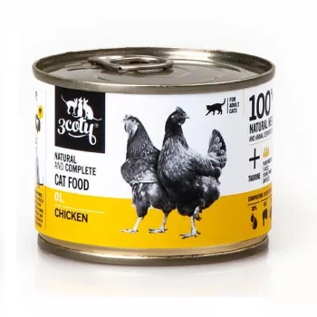 Cibo umido per gatti 3coty 01 pollo 180 g — alimento completo in scatola per gatti adulti, proteine 19 %, grassi 9 %