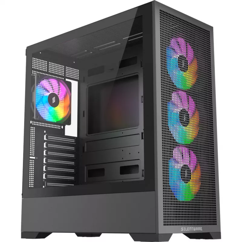 Case per PC Silentware Core 100 A-RGB nero — modello CORE100Schwarz, illuminazione A-RGB, formato Mid-Tower