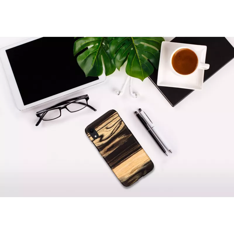 Custodia per smartphone man and wood per iPhone XR — bianco ebano con retro in legno nero, guscio protettivo