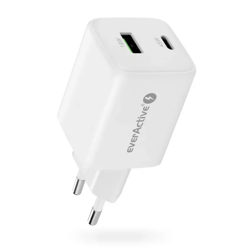 Caricabatterie da parete everActive SC-450Q 45W 1×USB-C 1×USB-A bianco