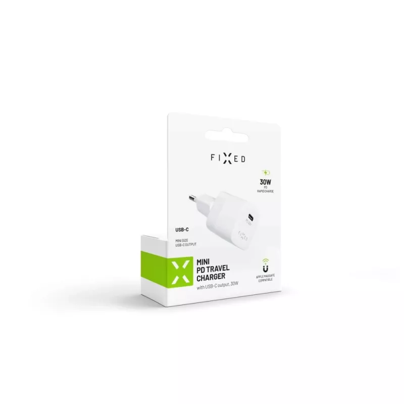 Caricabatterie da viaggio USB-C portatile FIXED FIXC30M-C-WH 30W design compatto