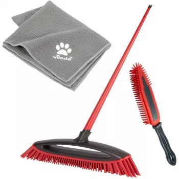 Set scope VILEDA Pet Pro 175388 — 3 pezzi, spazzola elettrostatica e panno in microfibra, rosso