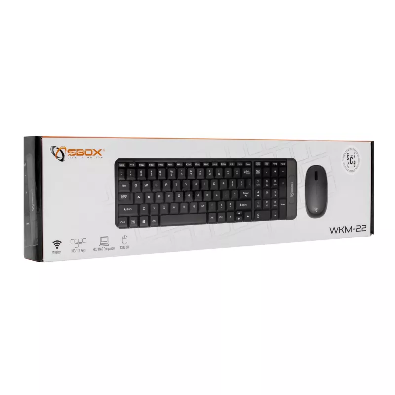 SBOX WKM-22 set tastiera e mouse senza fili, layout US