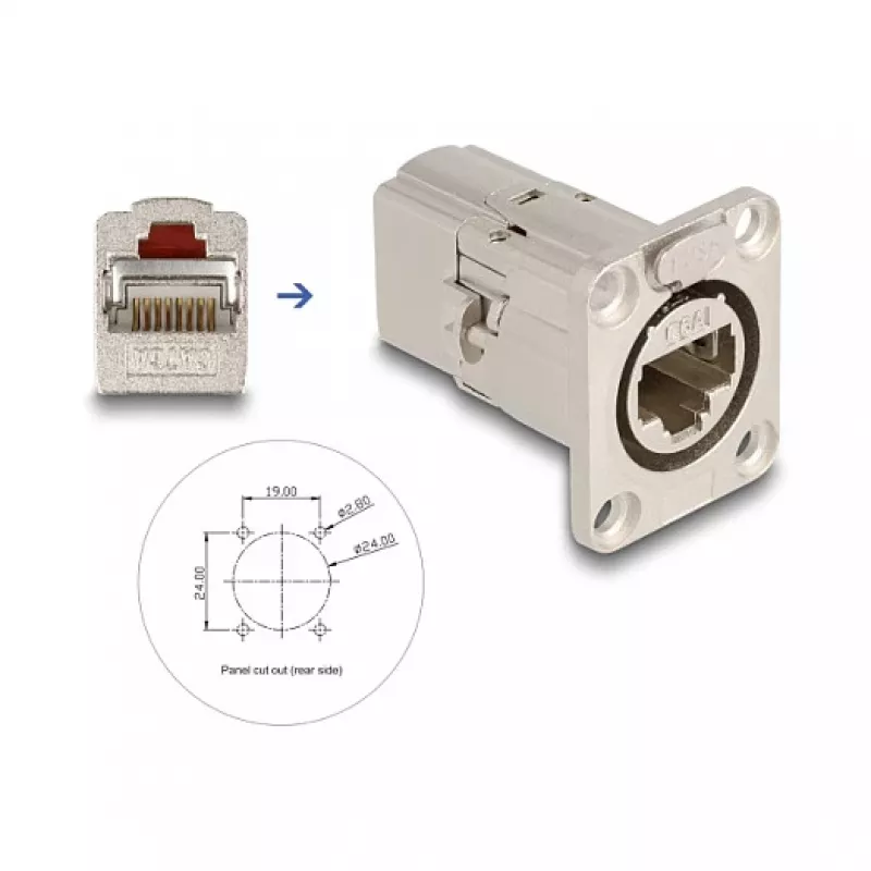 DeLOCK 67062 Passante a incasso D-Type RJ45 Cat.6A STP, metallo