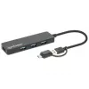 Dock/hub combo USB-C e USB-A Manhattan, porte (4): USB-A (x4), 5 Gbit/s (USB 3.2 Gen1 aka USB 3.0), alimentato via USB (nessun alimentatore esterno necessario)