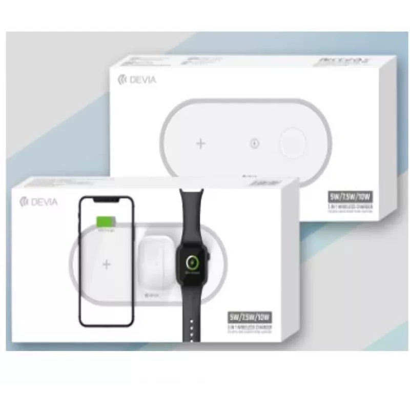 Caricatore wireless 3-in-1 Devia V4 10W — per smartphone, Apple Watch, cuffie