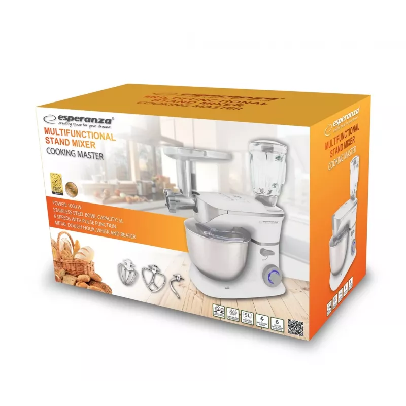 Robot da cucina Esperanza EKM025 1000 W 5 L acciaio inox bianco
