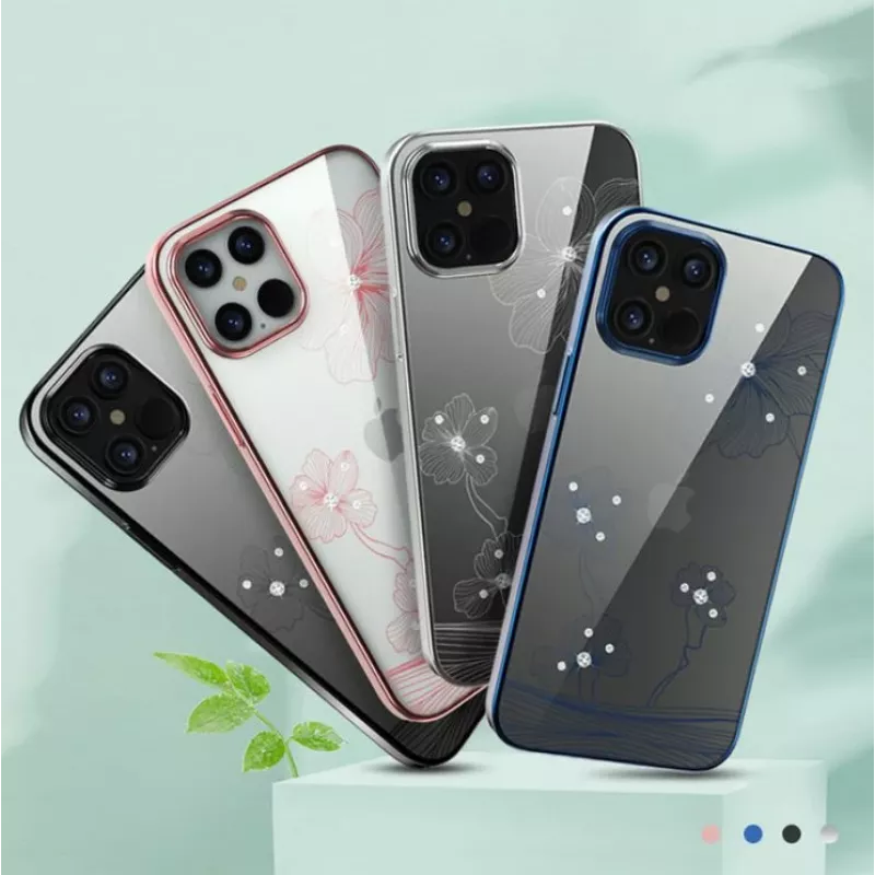 Custodia protettiva Devia Crystal Flora per iPhone 12 Pro Max — blu trasparente, vestibilità slim