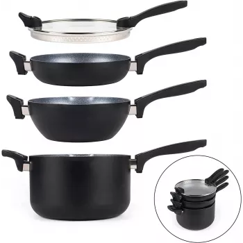 Set pentole Russell Hobbs RH01840EU7 – 4 pezzi impilabili, marmorizzato metallico