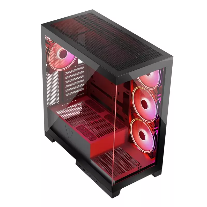 Case per PC MODECOM Volcano SPACE APEX ARGB Midi Tower, vetro temperato, USB-C, supporta ATX/microATX/Mini-ITX, GPU fino a 430 mm, dissipatore CPU fino a 180 mm